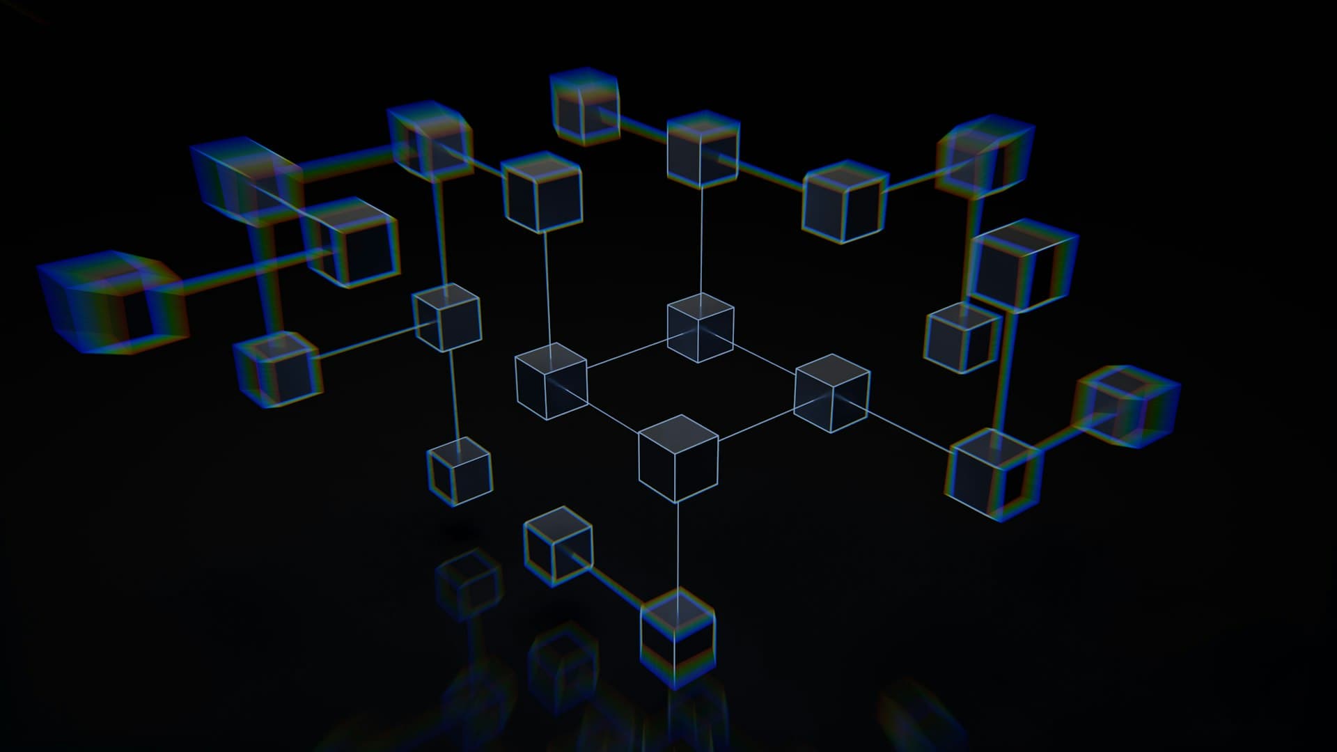 Abstract network of connected nodes representing secure digital infrastructure